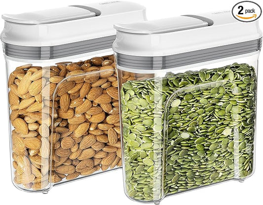 MR.SIGA Airtight Cereal Dispenser Set, Storage Containers for Dry Goods, Nuts, Beans, Snacks, BPA Free, 1.3 L / 1.37 Qt, Small, Clear, 2 Pack