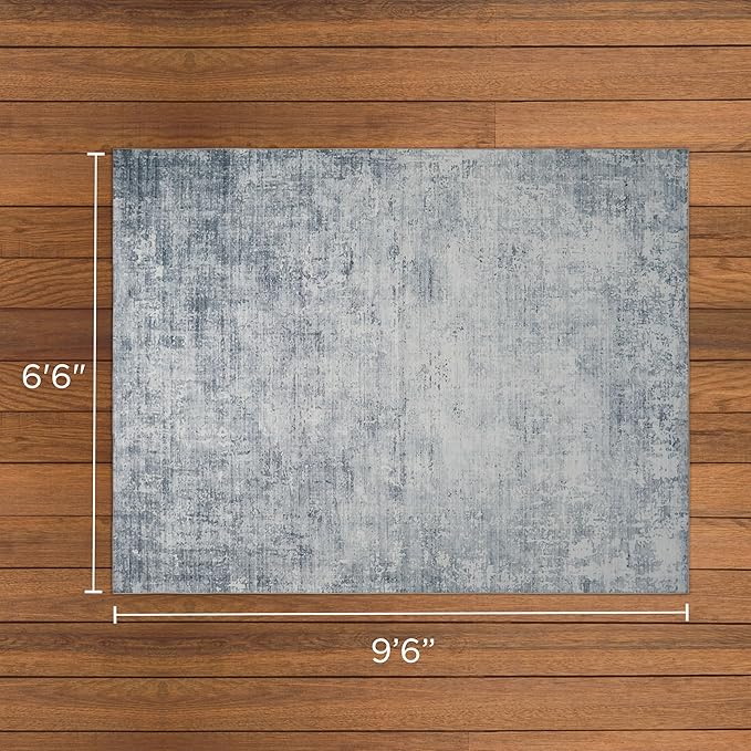 Wyatt & Ash Blue Hazen Abstract Imagine Printed Chenille 6'6" x 9'6" Non Skid & Machine Washable Area Rug