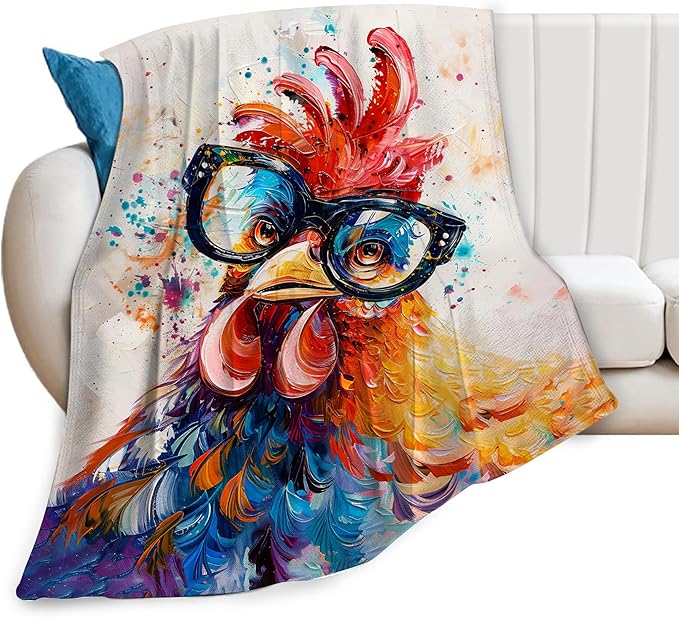 Chicken Blanket Rooster Throw Blanket Soft Warm Cozy Fuzzy Plush Roosters Throw Blanket Gifts for Girls Women Chicken Lightweight Fleece Flannel Gift Blankets for Kids Adults 40"X50"