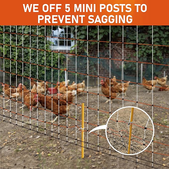 2 Rolls Poultry Electric Netting Fence - 41.3''H (can be Manually Raised to 53.1''H) x (98.5'L+65.6'L) for Flying Chicken, Sheep, Goats in Farms, Ranches and Gardens, PK2