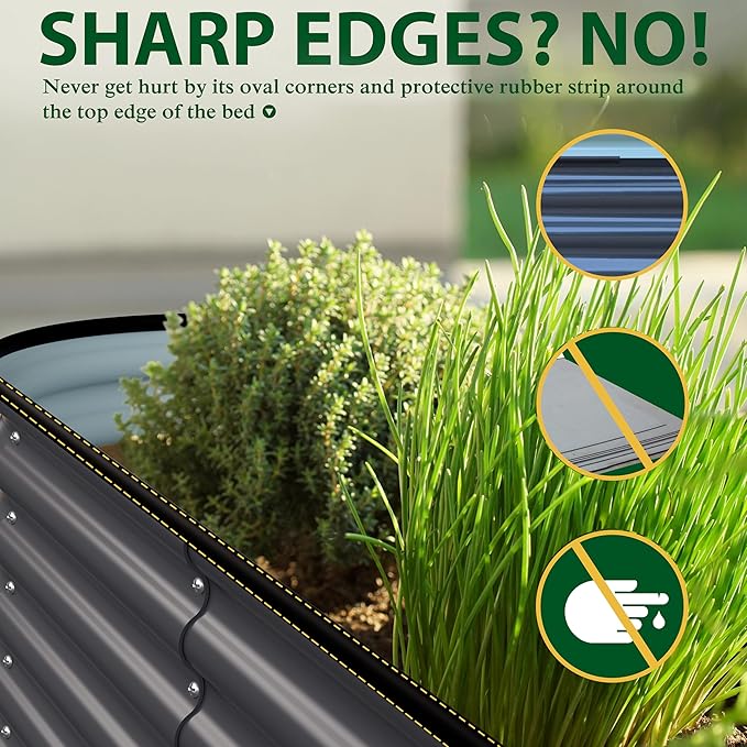 MUPATER 8x4x1FT Raised Garden Bed Outdoor, Modular Galvanized Steel Garden Bed Kit for Planting, Above Ground Planter Box Oval for Vegetables, Herbs and Flowers, Garden, Gray