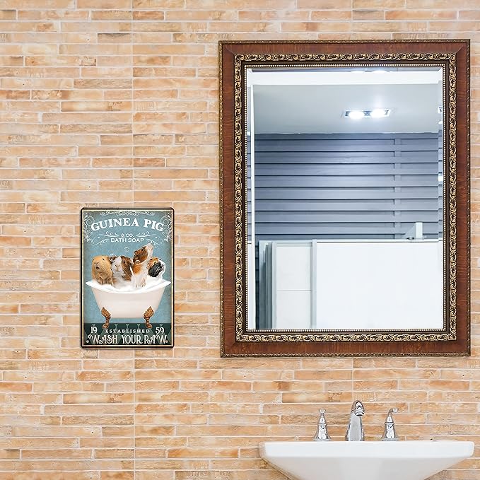 Funny Guinea Pig Decor Bathroom Wall Decor Sign Bathtub Decor Guinea Pig lovers Accessories Farm Home Wall Art Poster Retro Bar Poster 8x12 In