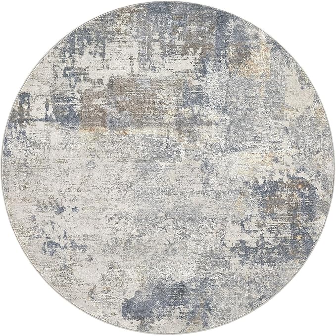 5ft Round Area Rug Living Room Rugs - 5x5 Washable Neutral Modern Abstract Soft Thin Rug Indoor Floor No Slip Rug Carpet for Bedroom Under Dining Table Home Office Decor - Blue Grey