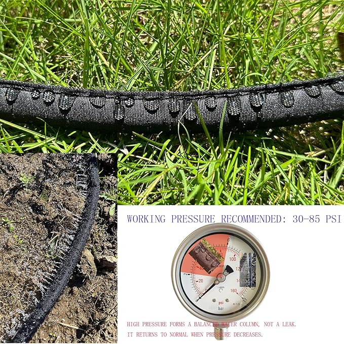 Flat Soaker Hose 75 FT for Garden Beds, 75Ft 1/2" Linkable Consistent Drip Irrigation Hose Save 80% Water, Leakproof Heavy Duty Double Layer Sprinkler Hose