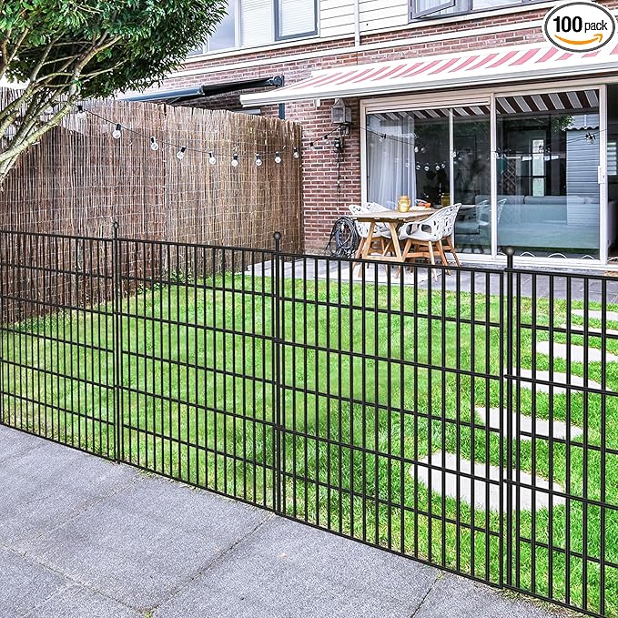 10 Panels No Dig Garden Fence, 32 in(H) X24.2 ft(L) Metal Fence Panels, Thickened Rustproof Garden Fencing, Animal Barrier Fence for Dogs, Rabbits, and Patio