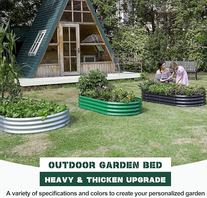 Land Guard 6×3×1 ft Galvanized Raised Garden Bed Kit, 2Pcs Raised Garden Boxes Outdoor, Oval Metal Raised Garden Beds for Vegetables, Flowers, Herbs（Grey）…………………