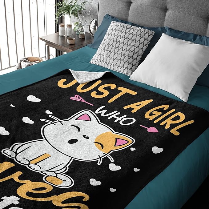 Just Girl Loves Cats Blanket Soft Blankets and Throws Flannel Cozy Lightweight Quilt Gift Perfect for Bed Sofa Couch-60 x50 Medium for Teen
