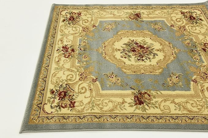 Unique Loom Versailles Collection Traditional Classic Floral Motif Area Rug (4' 0 x 4' 0 Square, Slate Blue/ Ivory)