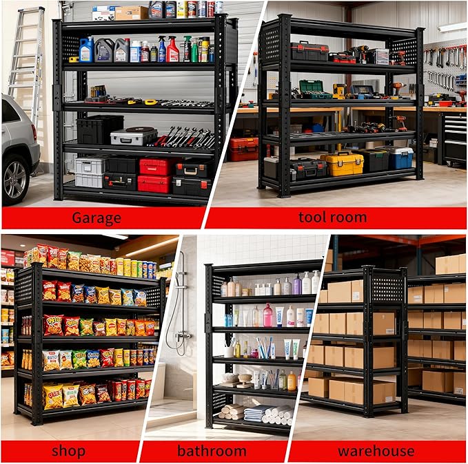 SILVEL 48.2" W Garage Shelving, 5000LBS Heavy Duty Metal Shelving, 2025 Grid Storage Shelves with 2 Side Pegboards, Industrial 5 Tier Shelves for Basement Pantry Warehouse Supermarket, 2 Pack