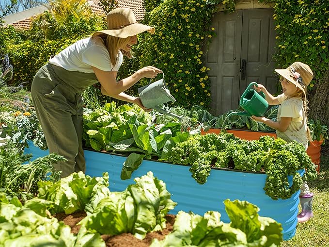 9-in-1 Galvanized Steel Raised Garden Bed // 8×2×1.5 ft Modular Planter for Gardening, Vegetables, Flowers // 18" Tall Metal Raised Garden Beds Outdoor (Teal) // Patented Design Planter Box