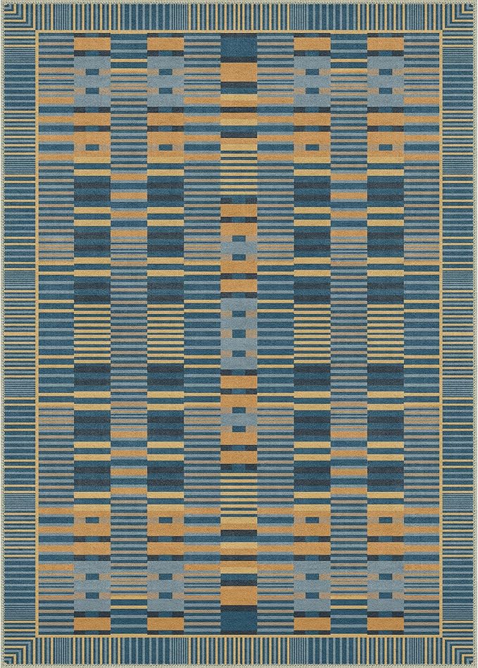 GENIMO Machine Washable 5x7 Area Rugs for Living Room, Non Slip Vintage Rugs, Low Pile Lightweight Chenille Print Rug for Bedroom, Dining Room, Home Office, Navy Blue