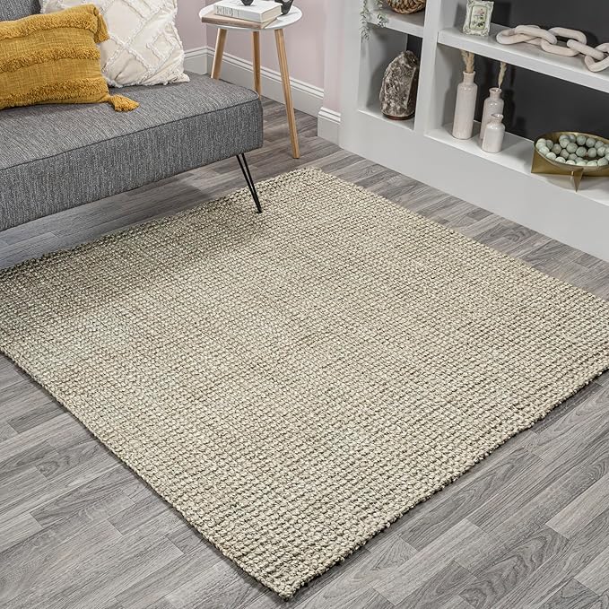 JONATHAN Y Pata Hand Woven Chunky Jute Gray 8x8 Square Indoor Area Rug, Bohemian, Rustic, Cottage, Easy-Cleaning for Living Room, Bedroom, Kitchen, Non-Shedding (NRF102C-8SQ)