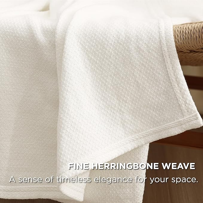 Bedsure GentleSoft 100% Cotton Blanket Twin XL Size for Bed - Breathable and Lightweight, Soft Cozy Textured Herringbone Woven Summer Blanket for College Dorm, Cream, 66x90 inches