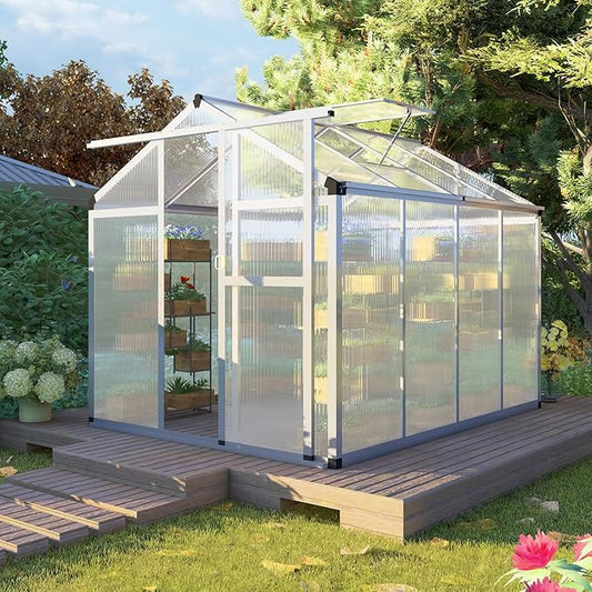 CQZY 6x8 FT Greenhouse for Outdoors,Walk-in Greenhouse for Outside,Silver
