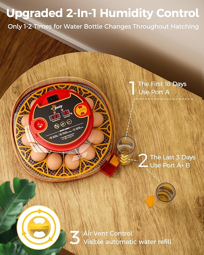 Incubator for Hatching Eggs,Automatic Turning,Temperature and Humidity Control Display,360° Viewing for Chicken, Duck, Quail Eggs, Ideal for Farm, Classroom, Home Use,2025 Upgraded 12 Egg Incubators