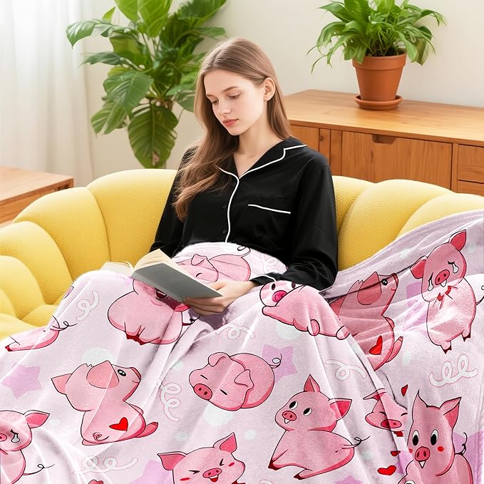 Pig Blanket Gifts Warm Flannel Pig Themed Throw Blanket Pigs Blankets Decor Bedding for Girls Women Kids Adults 50"x40"