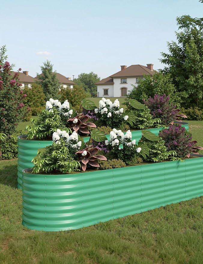 GarveeLife 8x2x2 ft 2-Pack Raised Garden Bed - Galvanized Steel Outdoor Planter Box for Vegetables, Flowers & Herbs - Durable Rust-Resistant Garden Box, Easy Assembly Raised Beds for Gardening,Green