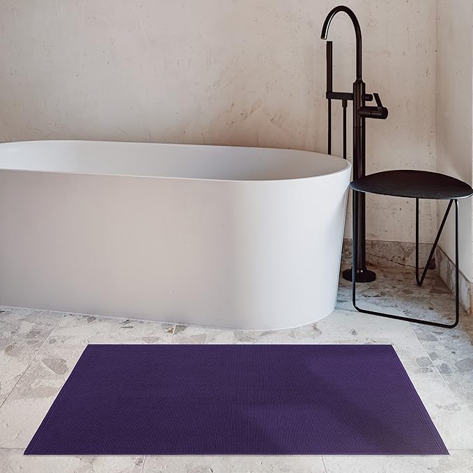 Cotton Paradise 100% Cotton Non Slip Bath Mats for Bathroom, 17x24 inch Soft Absorbent Quick Dry Machine Washable Floor Bath Mat, Purple