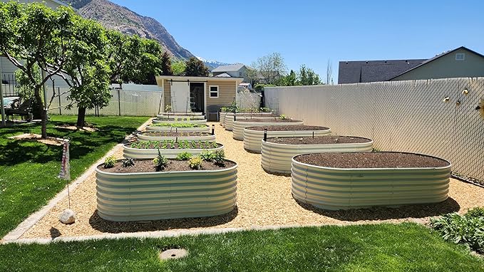 A ANLEOLIFE 4-Pack 6X3X2ft & 8X4X2ft Deep Root Galvanized Raised Garden Beds Outdoor for Planting Vegetables Flowers Herb, Antique White