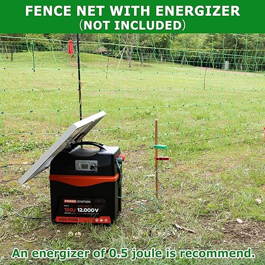 Electric Fence Netting, 35.4" H x 164' L, PE Net Fencing with 14 Posts Double Spiked, Utility Portable Mesh for Goats, Sheep, Lambs, Deer, Hogs, Dogs, Used in Backyards, Farms and Ranches