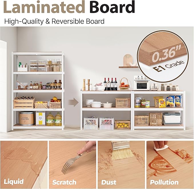 HOMEDANT House 5 Tier Laminated Metal Shelving Unit Adjustable Storage Utility Rack Heavy Duty Shelves Organization Multipurpose Shelf Kitchen Garage Pantry Closet (4, (L) 48.1" W, White)