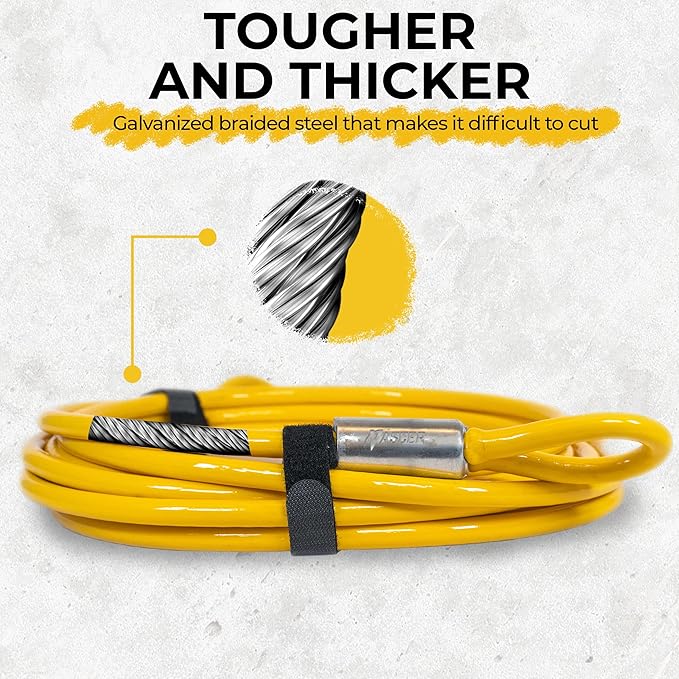 Commercial Heavy Duty Braided Galvanized Steel Anti-Theft Security Cable with Looped Ends. (1/2 Inch Thick, 7x19 Construction, 15 Feet)