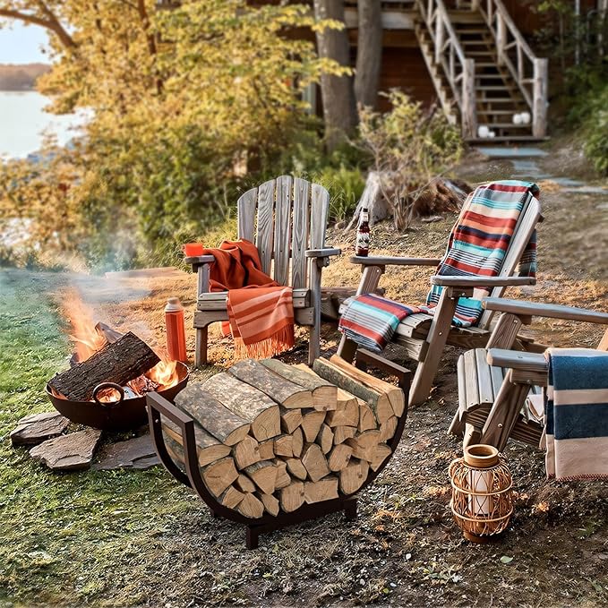 Dicasser Firewood Rack Outdoor and Indoor Firewood Storage, 24 INCH Double Coated Fire Wood Organizer, Waterproof Rustproof Stable Log Holder and Fireplace Decor, Bronze