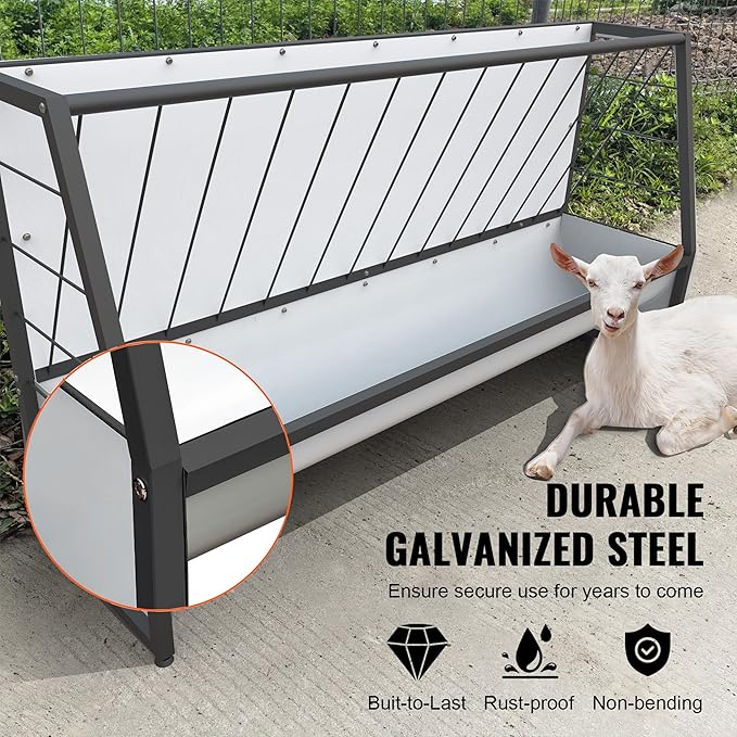 5 Ft Pasture Hay Feeder Black, Heavy Duty Galvanized Steel Livestock Hay Feeder, Outdoor Pasture Feeder for Sheep, Goats, Pony and Miniature Horses