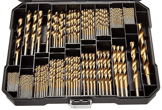 230 Pieces Titanium Twist Drill Bit Set, 135° Tip High Speed Steel, Size from 3/64" up to 1/2", Ideal Drilling in Wood/Cast Iron/Aluminum Alloy/Plastic/Fiberglass, with Hard Storage