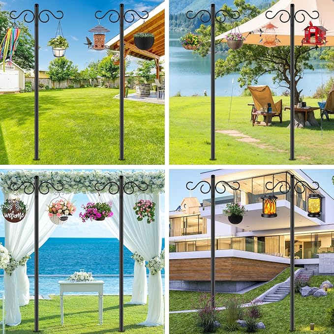 Adjustable Shepherd Hooks for Outdoor,1 Pack 110 Inch 5 Prong Base Bird Two Sided Feeder Poles,Heavy Duty Shepherds Hook,Suitable for Garden in Hanging Flower Basket,Lantern,Bird Nests