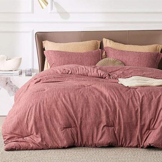 Bedsure California King Comforter Set - Pink Clay Soft Bedding for All Seasons, Cationic Dyed Bed Set, 3 Pieces, 1 California King Size Comforter (104"x96") and 2 Pillow Shams (20"x36"+2")