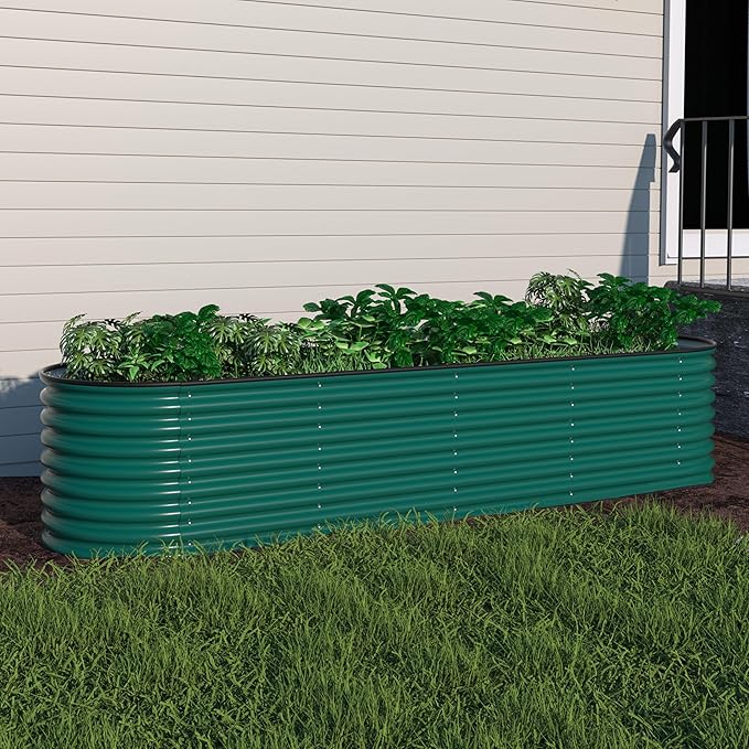 MUPATER Galvanized Raised Garden Bed 8x2x2ft, 9-in-1 Metal Raised Planter Box with Aluminum Support Rods Oval for Outdoor Vegetable Flower, Backyard and Patio, Green