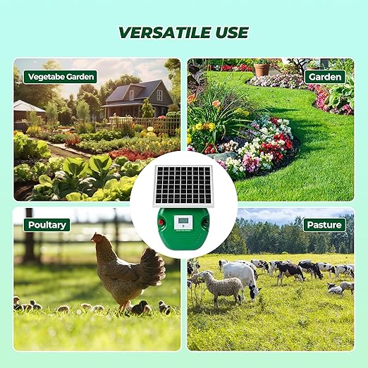 CURECURE Solar Electric Fence Charger with 8100mAh Lithium Battery, 10W Solar Panel, Easy Installation, 6 Miles Range, 1.5 Joules, LED Display, Use for Livestock, Pet, Farm, Garden