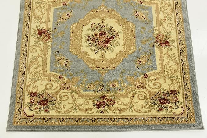 Unique Loom Versailles Collection Traditional Classic Floral Motif Area Rug (4' 0 x 4' 0 Square, Slate Blue/ Ivory)