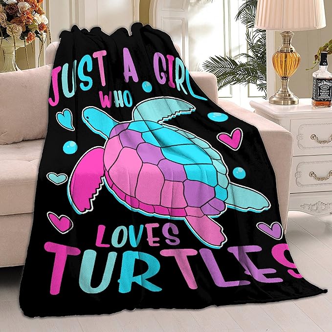 Just Girl Who Loves Turtles Blanket Soft Blankets and Throws Flannel Cozy Lightweight Quilt Gift Perfect for Bed Sofa Couch-60 x50 Medium for Teen