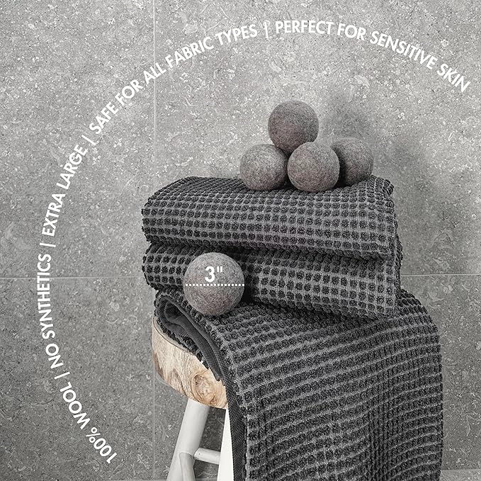 Premium Wool Dryer Balls, Set of 6 XL 100% New Zealand Wool, Natural Fabric Softener, Reusable, Anti Static, Reduces Drying Time, Wrinkles, Pet Hair, Lint