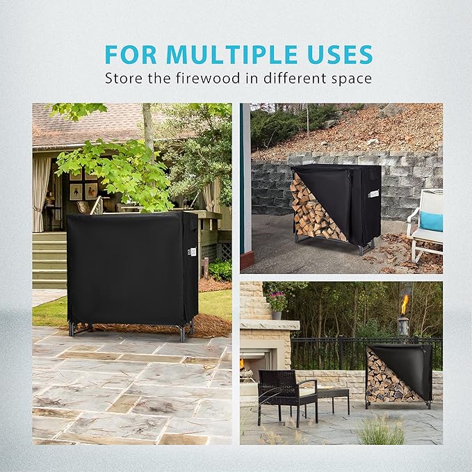 VIVOHOME 4ft Heavy Duty Indoor Outdoor Firewood Storage Log Rack and Cover Combo Set with Zipper