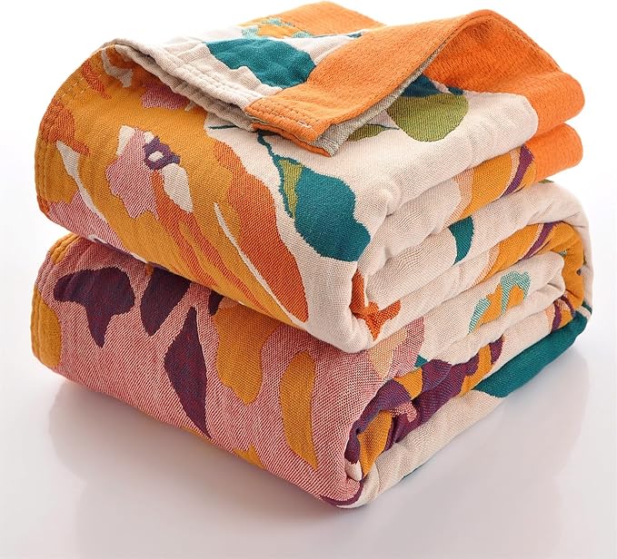 Boho Throw Blanket for Bed 100% Cotton Ultra Soft Rustic Quilt Floral Printed Farmhouse Decor Fall Bed Blankets,90"×98" All Season Rustic Large Throw for Sofa Couch Chair