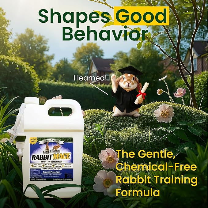Nature’s Mace Rabbit MACE, Rabbit Deterrent for Yard, Rabbit Repellent Outdoor, Mint Scent Rabbit Spray, Garden, Lawn, Keep Rabbits Out, 1 Gallon Ready to Use, Safe Around People, Pets, Plants
