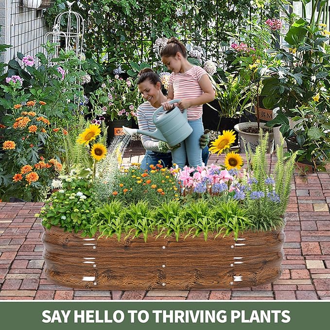 1MORE Galvanized Raised Garden Bed- Planter Garden Boxes Outdoor, Raised Beds for Gardening, 4x2x1ft Metal Garden Bed Kit for Vegetables Flower, Planter Raised Beds with Tools.Grain-2pack