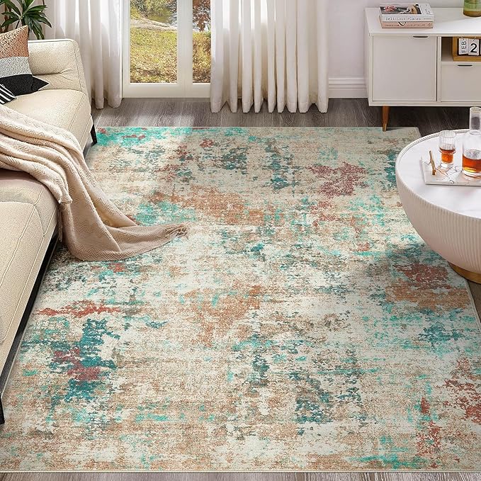 5x7 Christmas Area Rug Living Room Rugs - Washable Neutral Modern Abstract Soft Thin Large Rug Indoor Floor No Slip Rug Carpet for Bedroom Under Dining Table Home Office Decor - Colorful