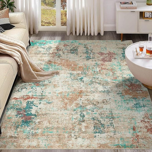 6x9 Christmas Area Rug Living Room Rugs - Washable Neutral Modern Abstract Soft Thin Large Rug Indoor Floor No Slip Rug Carpet for Bedroom Under Dining Table Home Office Decor - Colorful
