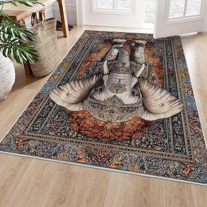 8x10 Elephant Area Rugs Boho Elephant Rug for Living Room Indoor Soft Non-Slip Thin Large Carpet Vintage Rugs for Bedroom Home Decor Under Table Washable Machine