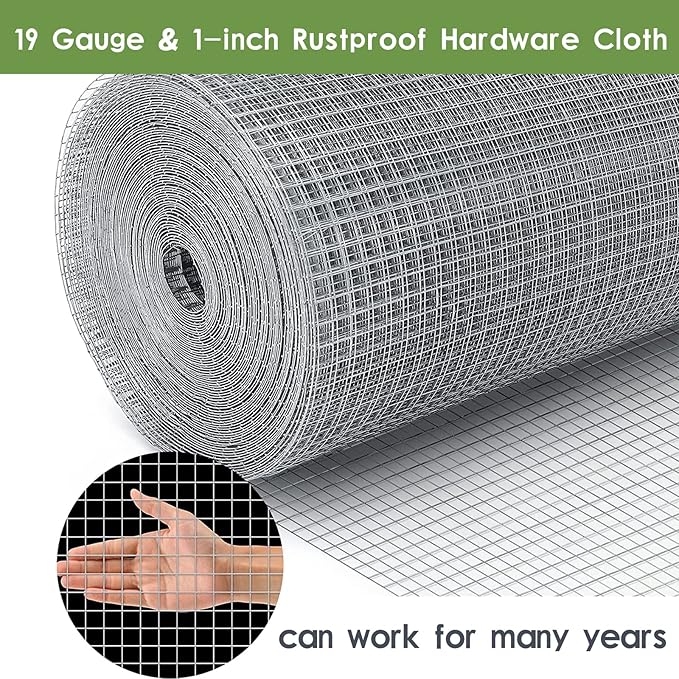 Tongmo 24" x 50' Hardware Cloth, 1inch Mesh Galvanized Chicken Wire Fence, 19 Gauge Welded Wire Roll,Garden Fence, Poultry Netting for Rabbit/Duck/Chicken Coop