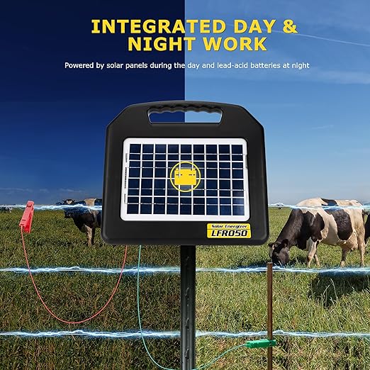 Solar Electric Fence Charger - 0.65 Joules 35 Mile Range Portable Solar Powered Electric Fence Charger, Integrated Machine for Livestock and Garden Protection
