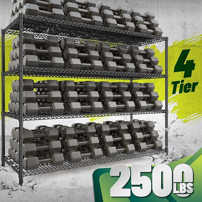 68.1"W Storage Shelves 2500LBS Wire Shelving Unit, Garage Shelving Heavy Duty, Adjustable Metal Shelving for Garage, Pantry, Kitchen, Basement, Warehouse, Business 68.1"W x 20.9"D x 70.9"H