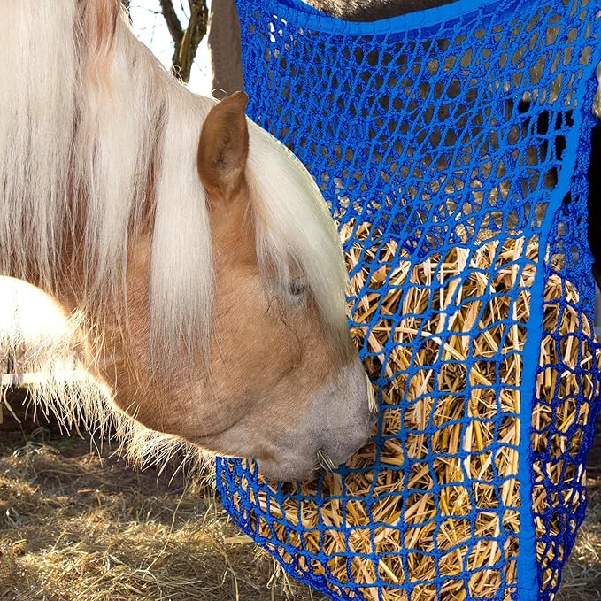 Fabbay 2 Pcs Slow Feed Hay Net Hay Feeder Bags for Horses Goat Stall Trailer Horse Feeding Supplies(35 x 31 Inch,Blue)