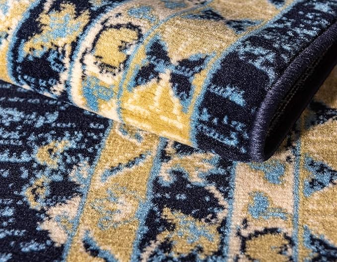 Unique Loom Taftan Collection Border Geometric Tribal Inspired Design Area Rug (4' 0 x 6' 0 Rectangular, Navy Blue/ Gold)