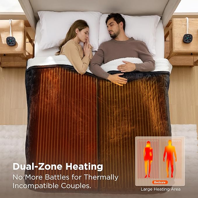 Bedsure Electric Blanket Queen Size - Dual Control Heated Blanket Queen, Fast Heating with 10 Time Settings & 10 Heat Settings, Warm Gift for Grandma (84x90 inches, Black)