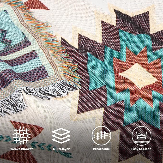 MACEVIA Native American Aztec Blanket for Couch, Rustic Southwest Blankets Decorations for Home, Country Boho Throw Blanket for Couch, Sofa, Bed, Western Bedroom Decor Tribal Decor (Aztec 03 50"×70")